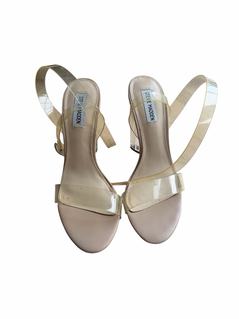 Steve Madden Clear Transparent Ankle Strap Block Heel Sandals Nude Size 9M